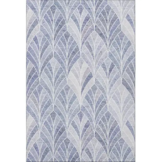 Denim Blue And Ivory Geometric Washable Area Rug With UV Protection Photo 4