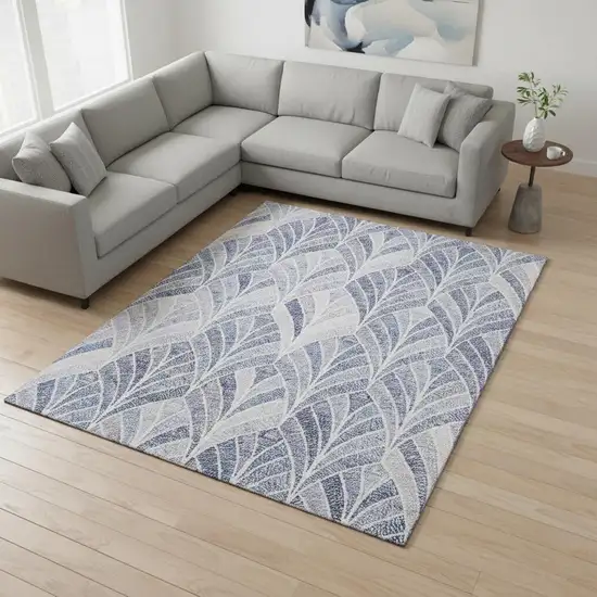 Denim Blue And Ivory Geometric Washable Area Rug With UV Protection Photo 2