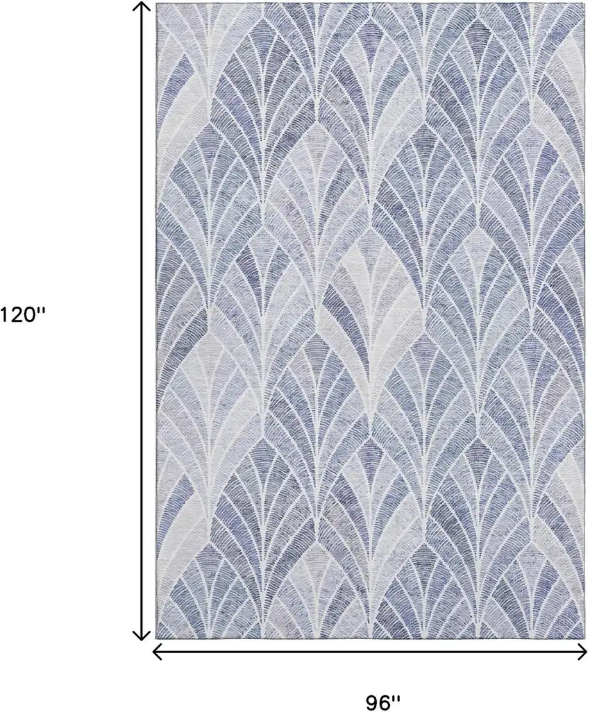 Denim Blue And Ivory Geometric Washable Area Rug With UV Protection Photo 3