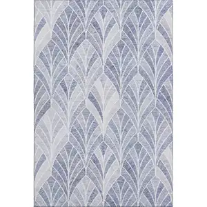 Photo of Denim Blue And Ivory Geometric Washable Area Rug With UV Protection