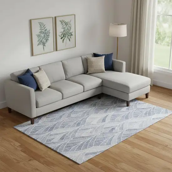 Denim Blue And Ivory Geometric Washable Area Rug With UV Protection Photo 1