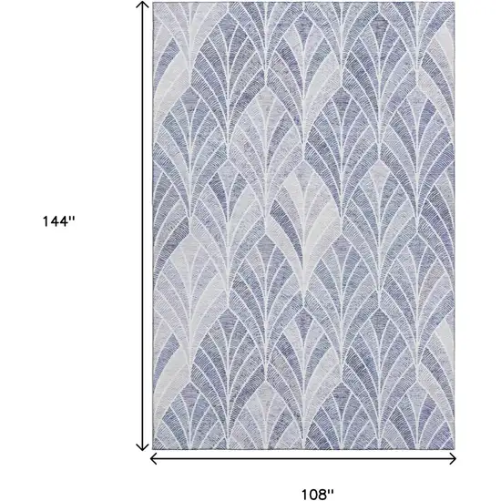 Denim Blue And Ivory Geometric Washable Area Rug With UV Protection Photo 3