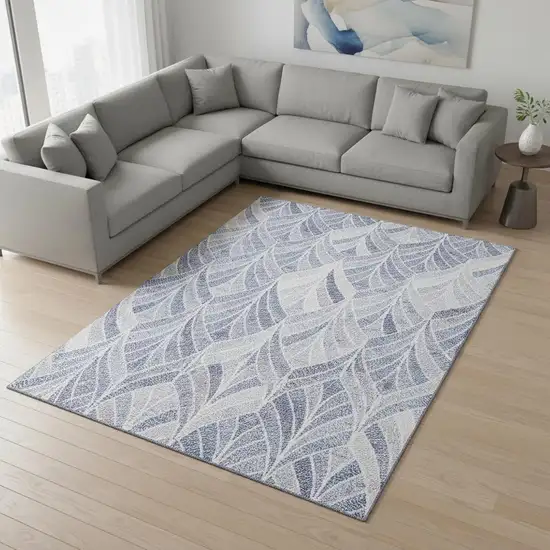 Denim Blue And Ivory Geometric Washable Area Rug With UV Protection Photo 2