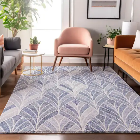 Denim Blue And Ivory Geometric Washable Area Rug With UV Protection Photo 5