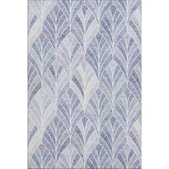 Denim Blue And Ivory Geometric Washable Area Rug With UV Protection Photo 2