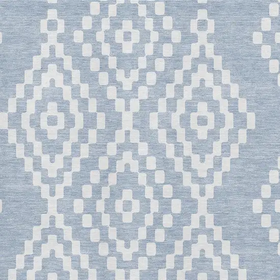 Denim Blue And Ivory Geometric Washable Area Rug With UV Protection Photo 3