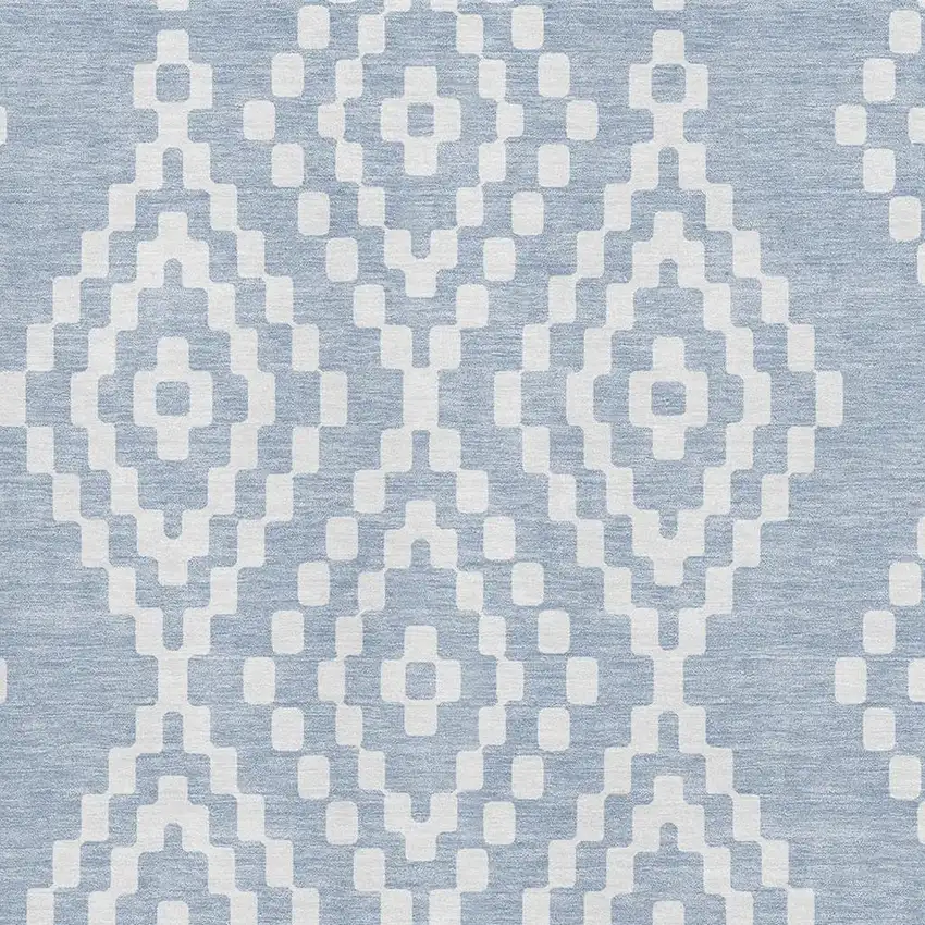 Denim Blue And Ivory Geometric Washable Area Rug With UV Protection Photo 3