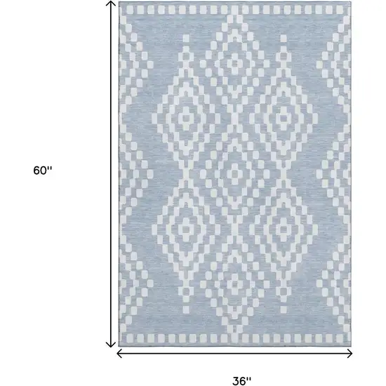 Denim Blue And Ivory Geometric Washable Area Rug With UV Protection Photo 3