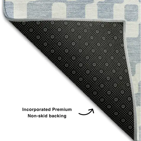 Denim Blue And Ivory Geometric Washable Area Rug With UV Protection Photo 7