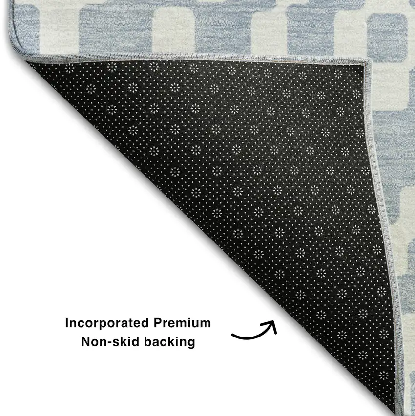 Denim Blue And Ivory Geometric Washable Area Rug With UV Protection Photo 7