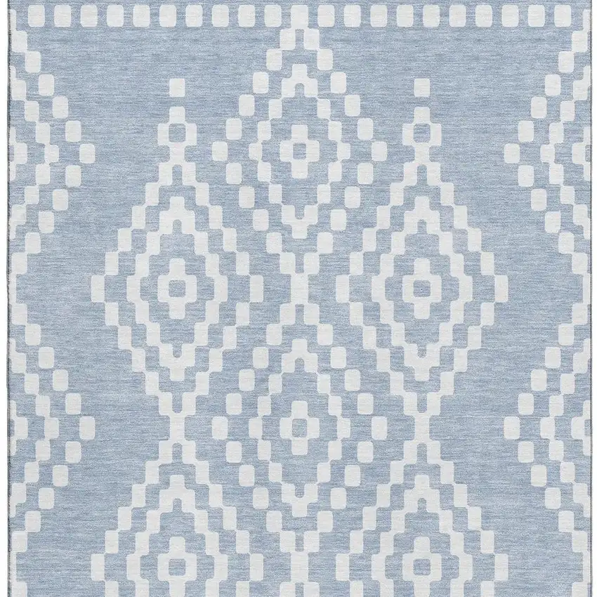 Denim Blue And Ivory Geometric Washable Area Rug With UV Protection Photo 4