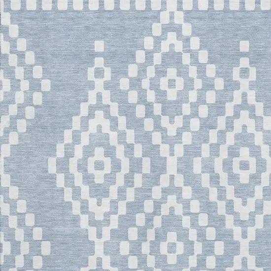 Denim Blue And Ivory Geometric Washable Area Rug With UV Protection Photo 3