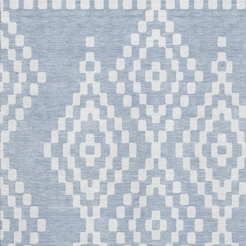 Denim Blue And Ivory Geometric Washable Area Rug With UV Protection Photo 3
