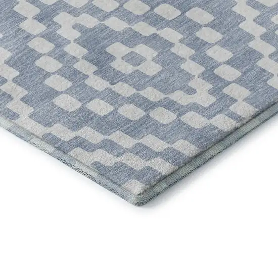 Denim Blue And Ivory Geometric Washable Area Rug With UV Protection Photo 8