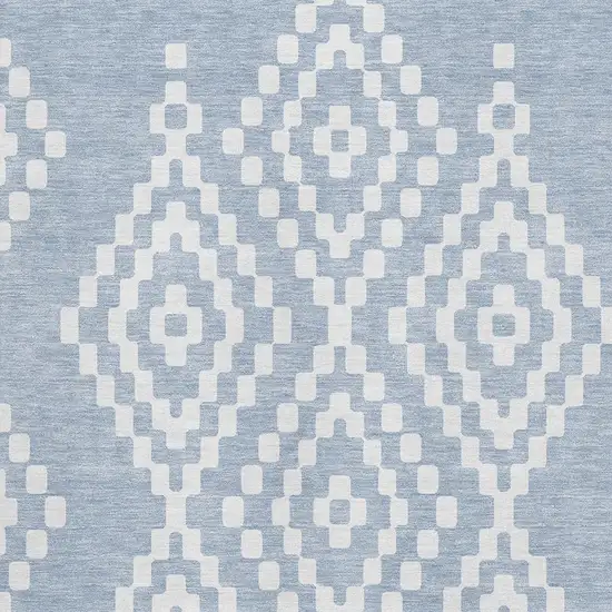 Denim Blue And Ivory Geometric Washable Area Rug With UV Protection Photo 3