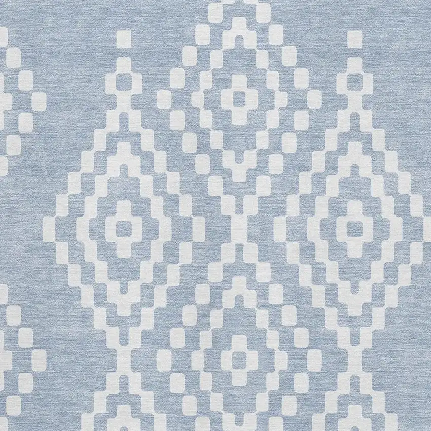 Denim Blue And Ivory Geometric Washable Area Rug With UV Protection Photo 3