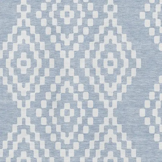 Denim Blue And Ivory Geometric Washable Area Rug With UV Protection Photo 3