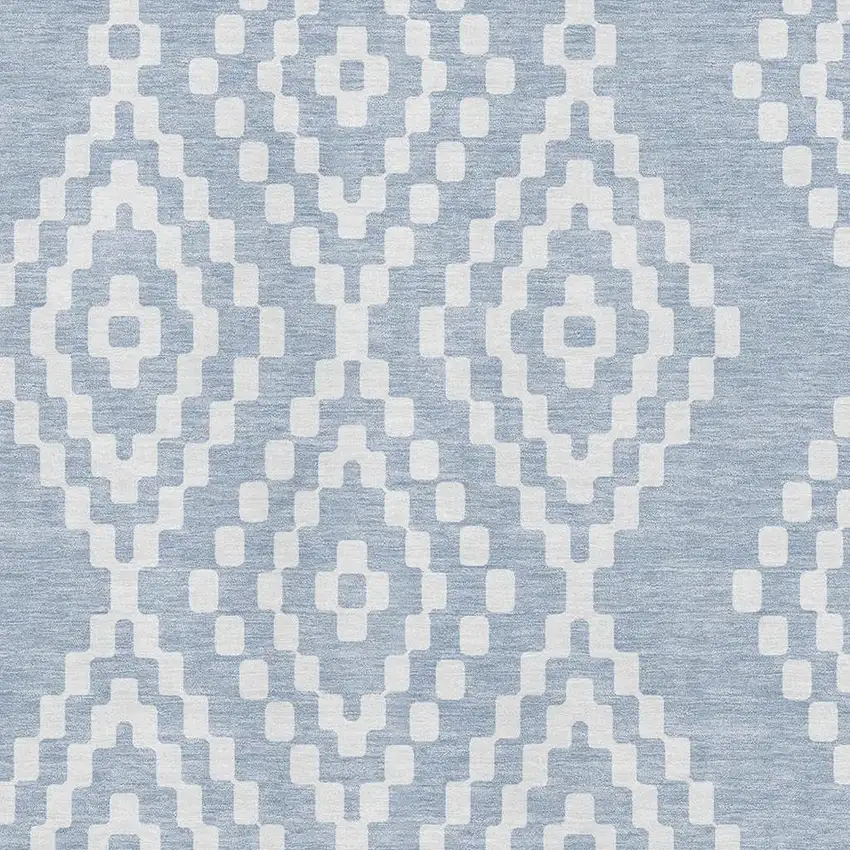 Denim Blue And Ivory Geometric Washable Area Rug With UV Protection Photo 3