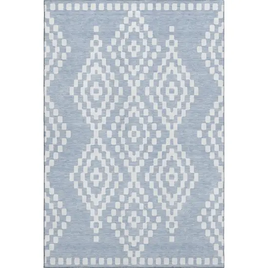 Denim Blue And Ivory Geometric Washable Area Rug With UV Protection Photo 1