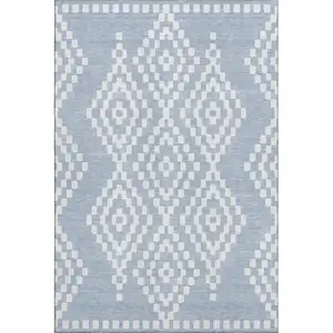 Photo of Denim Blue And Ivory Geometric Washable Area Rug With UV Protection