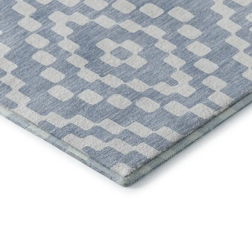 Denim Blue And Ivory Geometric Washable Area Rug With UV Protection Photo 8