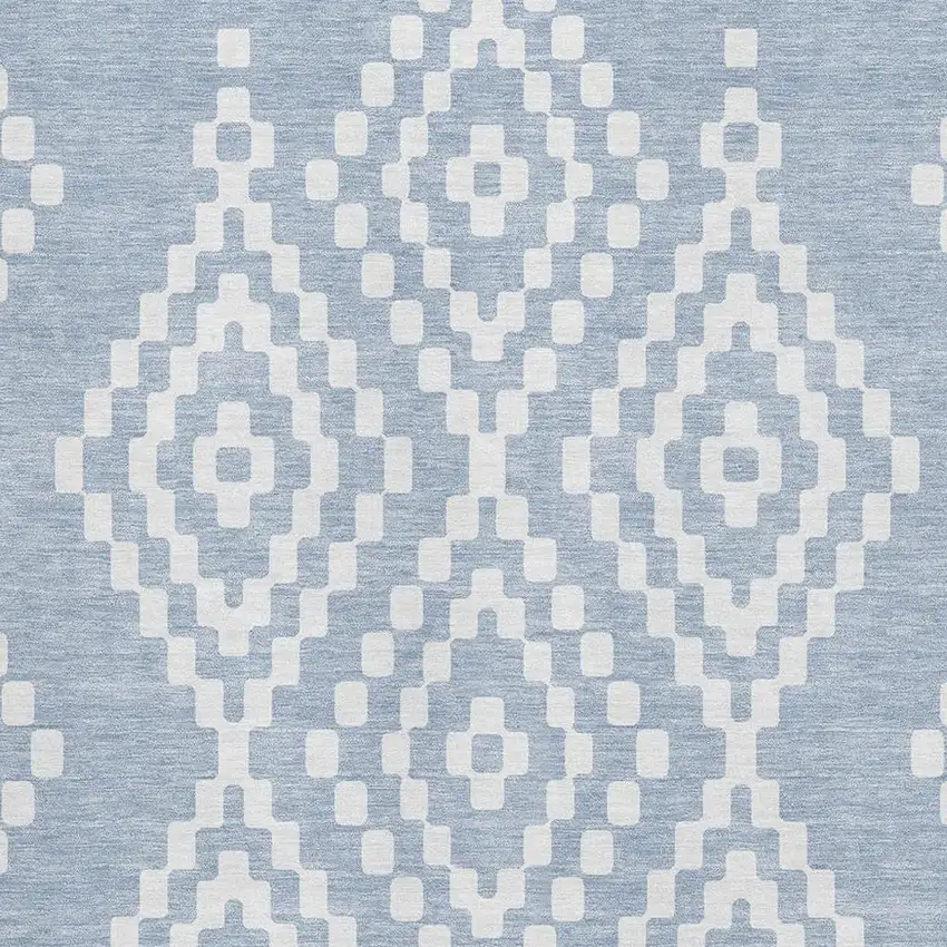 Denim Blue And Ivory Geometric Washable Area Rug With UV Protection Photo 3