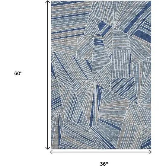 Denim Blue And Ivory Geometric Washable Area Rug With UV Protection Photo 3