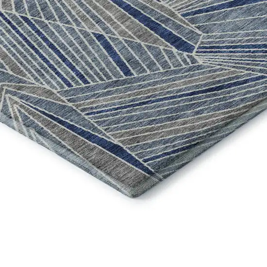 Denim Blue And Ivory Geometric Washable Area Rug With UV Protection Photo 8