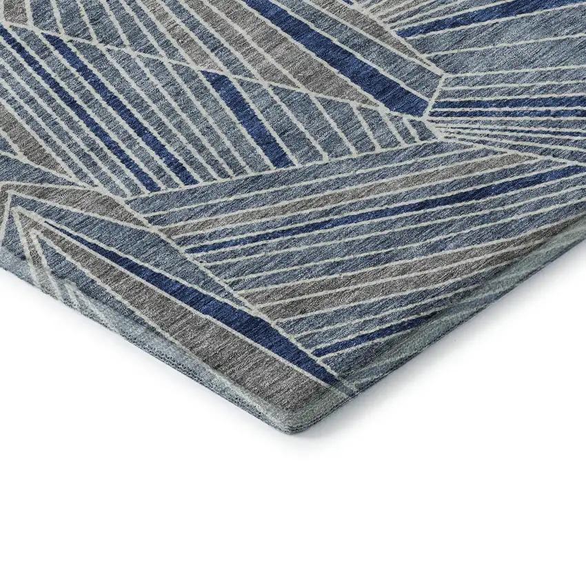 Denim Blue And Ivory Geometric Washable Area Rug With UV Protection Photo 8