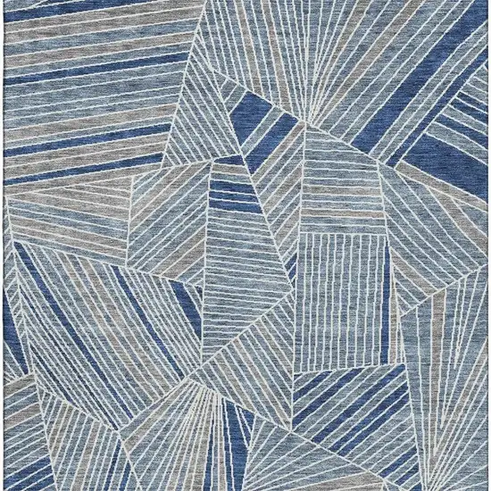 Denim Blue And Ivory Geometric Washable Area Rug With UV Protection Photo 3