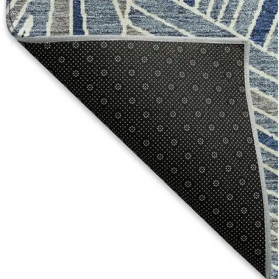 Denim Blue And Ivory Geometric Washable Area Rug With UV Protection Photo 7