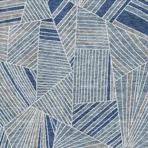 Photo of Denim Blue And Ivory Geometric Washable Area Rug With UV Protection