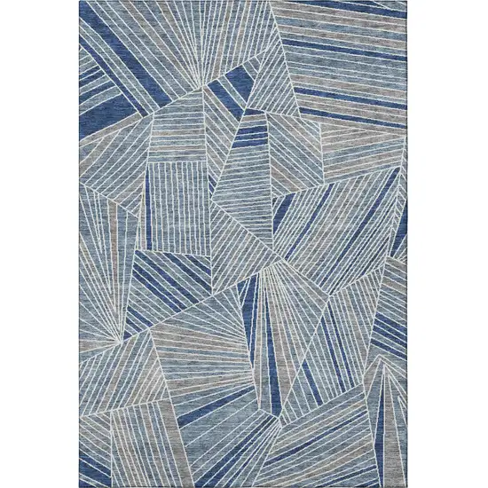Denim Blue And Ivory Geometric Washable Area Rug With UV Protection Photo 4