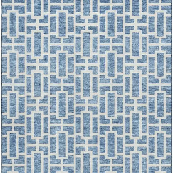 Denim Blue And Ivory Geometric Washable Area Rug With UV Protection Photo 4