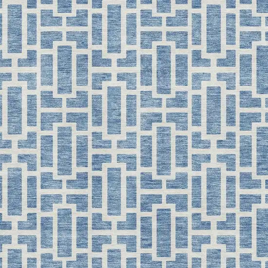 Denim Blue And Ivory Geometric Washable Area Rug With UV Protection Photo 3