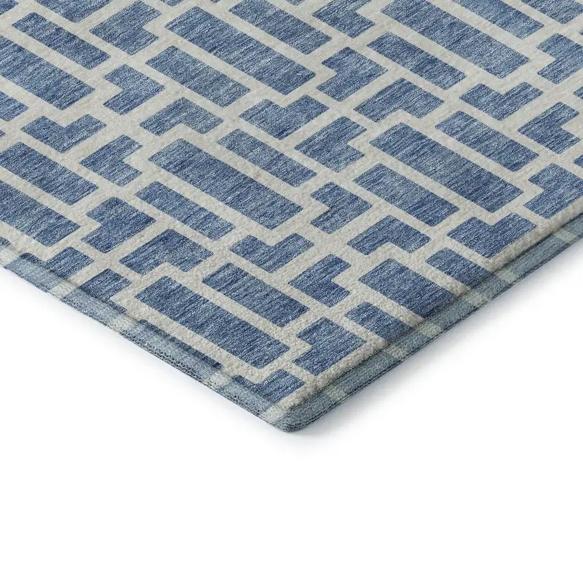 Denim Blue And Ivory Geometric Washable Area Rug With UV Protection Photo 8