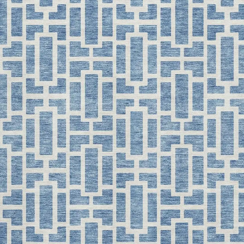 Denim Blue And Ivory Geometric Washable Area Rug With UV Protection Photo 3