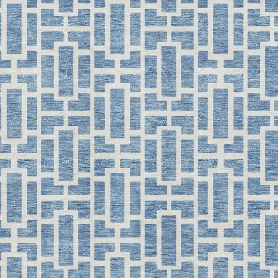 Denim Blue And Ivory Geometric Washable Area Rug With UV Protection Photo 3