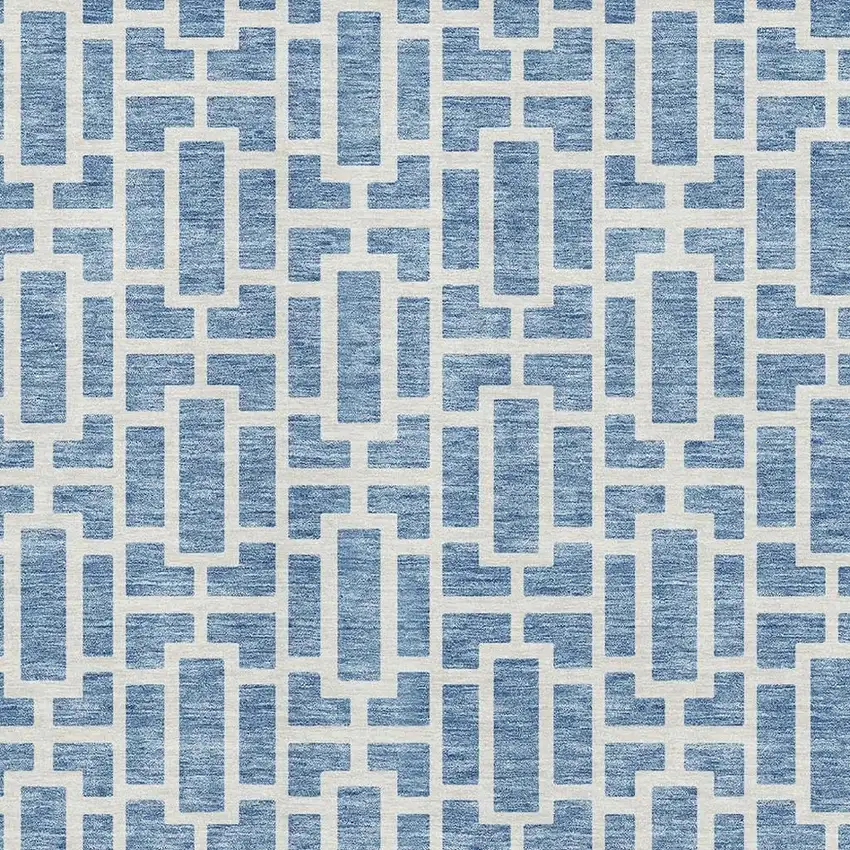 Denim Blue And Ivory Geometric Washable Area Rug With UV Protection Photo 3