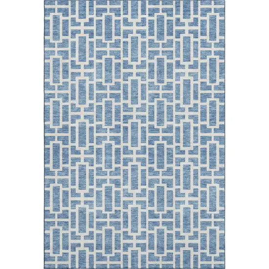 Denim Blue And Ivory Geometric Washable Area Rug With UV Protection Photo 1