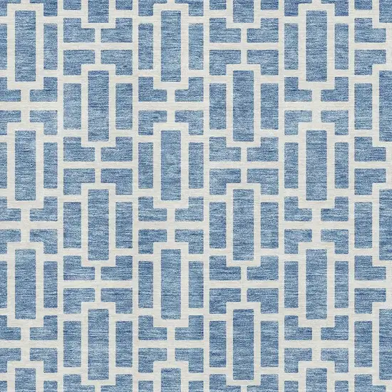 Denim Blue And Ivory Geometric Washable Area Rug With UV Protection Photo 3