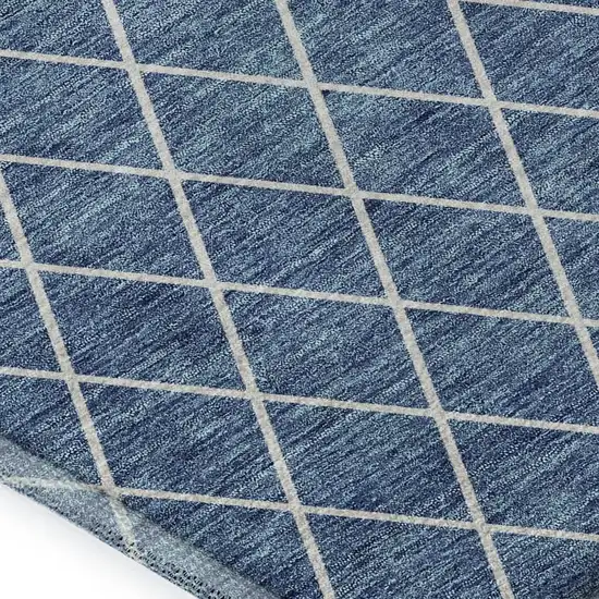 Denim Blue And Ivory Geometric Washable Area Rug With UV Protection Photo 2