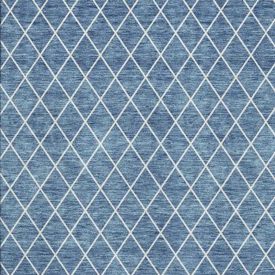 Denim Blue And Ivory Geometric Washable Area Rug With UV Protection Photo 4