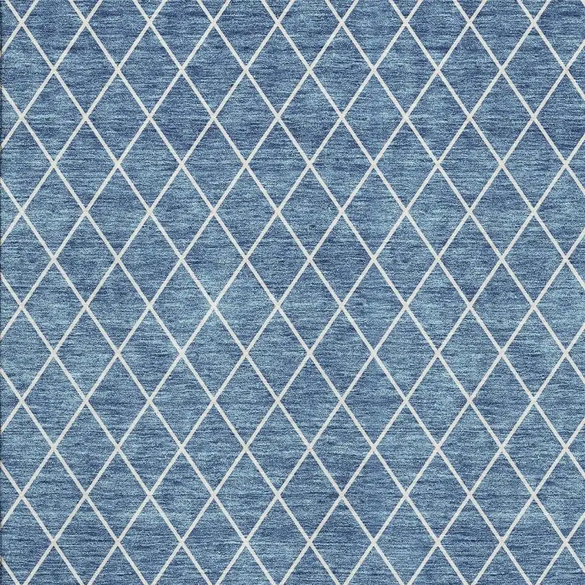 Denim Blue And Ivory Geometric Washable Area Rug With UV Protection Photo 4