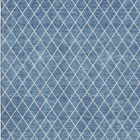 Denim Blue And Ivory Geometric Washable Area Rug With UV Protection Photo 5