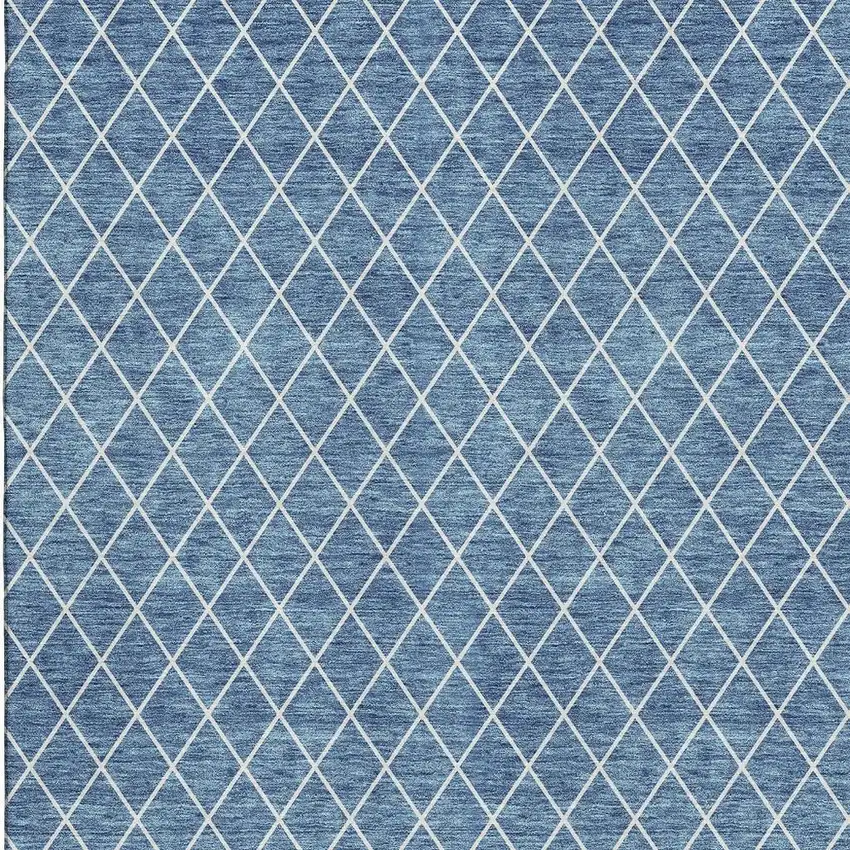 Denim Blue And Ivory Geometric Washable Area Rug With UV Protection Photo 5