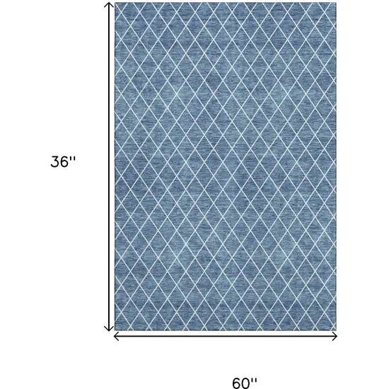 Denim Blue And Ivory Geometric Washable Area Rug With UV Protection Photo 3