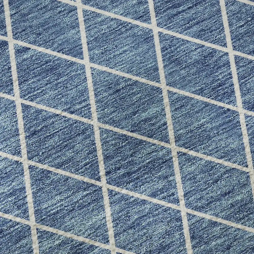 Denim Blue And Ivory Geometric Washable Area Rug With UV Protection Photo 8