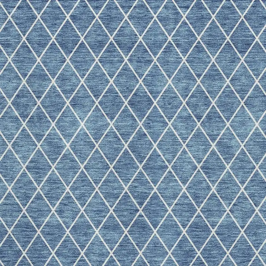 Denim Blue And Ivory Geometric Washable Area Rug With UV Protection Photo 3