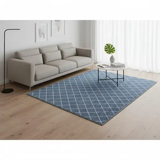 Denim Blue And Ivory Geometric Washable Area Rug With UV Protection Photo 2
